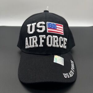 New US Air Force Hat Baseball Cap OS‎ Black Embroidered American Flag Veteran